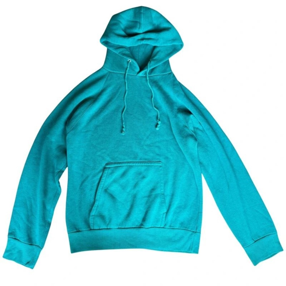 Action Vintage 1980s Blank Raglan Hoodie Pullover Small Seafoam Green blue